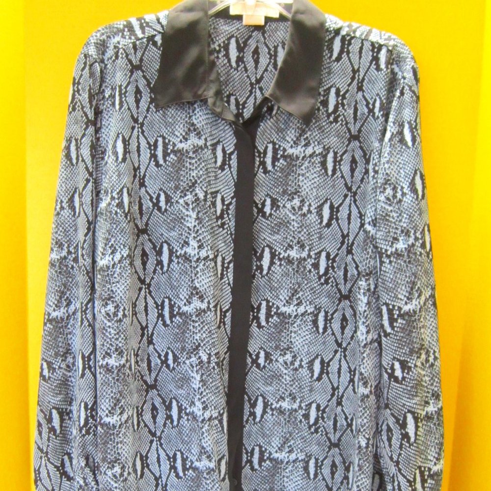EUC! Michael Kors Women's 2X Blue Snake Skin Print Button Up Blouse Dress Shirt